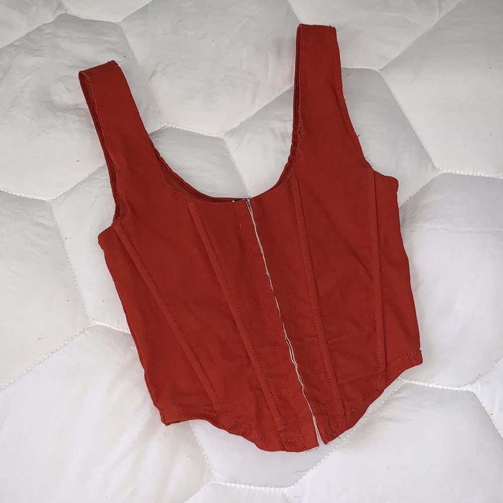 Orange Corset Style Hook and Eye Closure V shaped Crop Tank Top - Picture 8 of 8